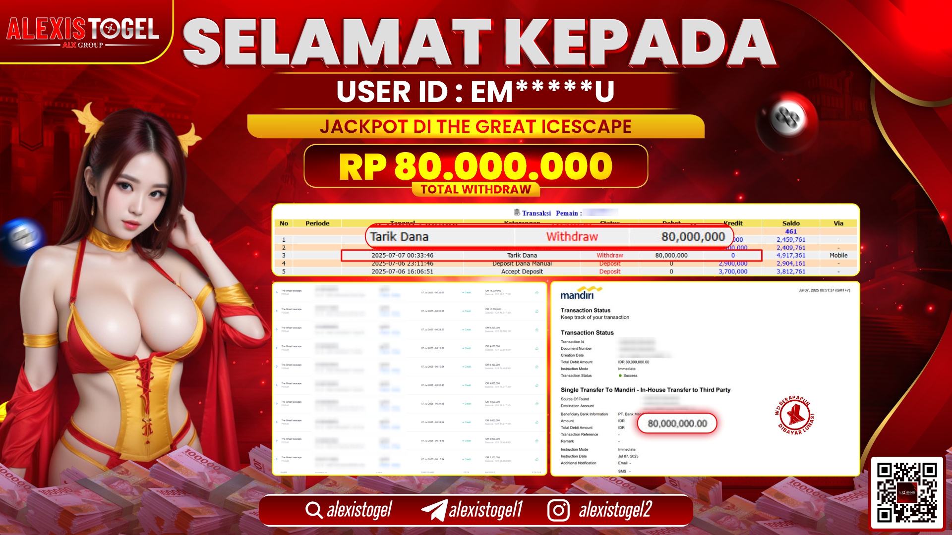 ALEXISTOGEL di SLOT THE GREAT ICESPACE RP.80.000.000 LUNAS