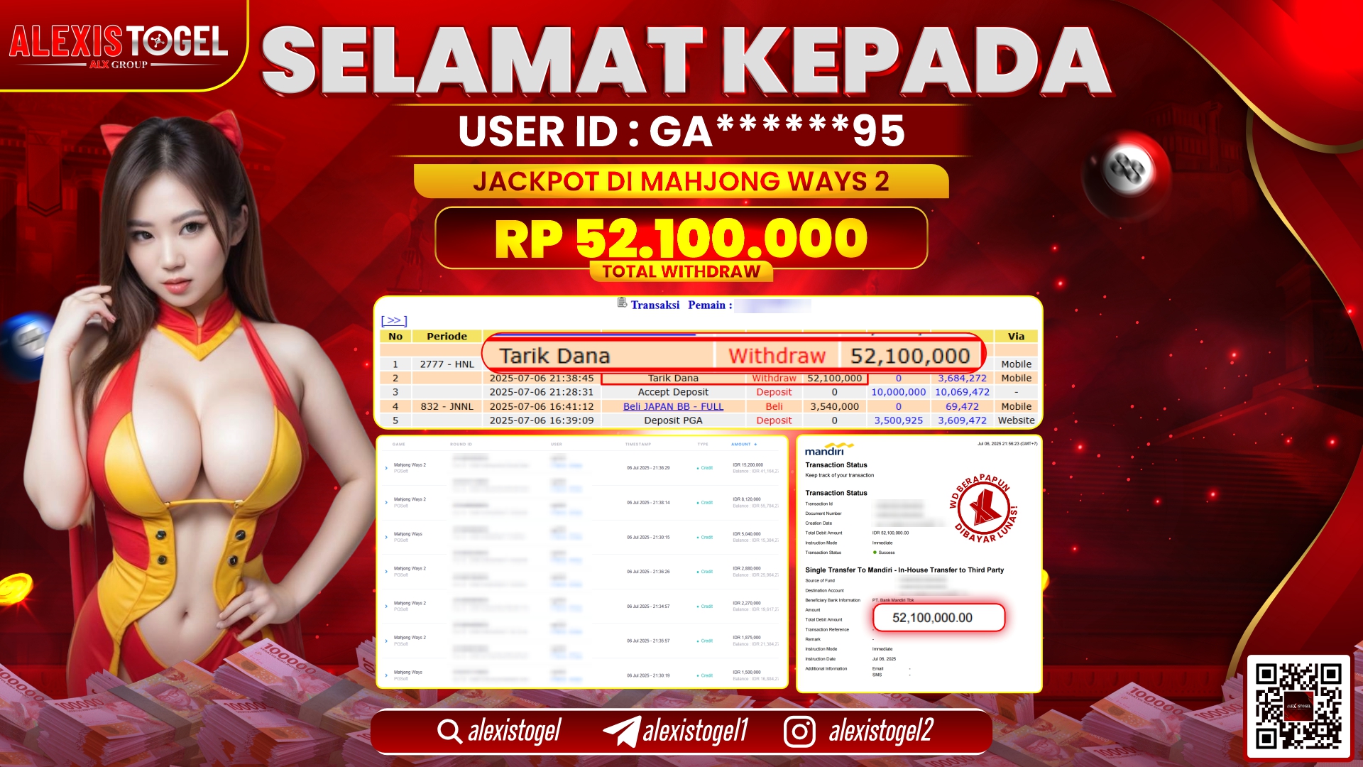 ALEXISTOGEL di SLOT MAHJONG WAYS RP.52.100.000 LUNAS