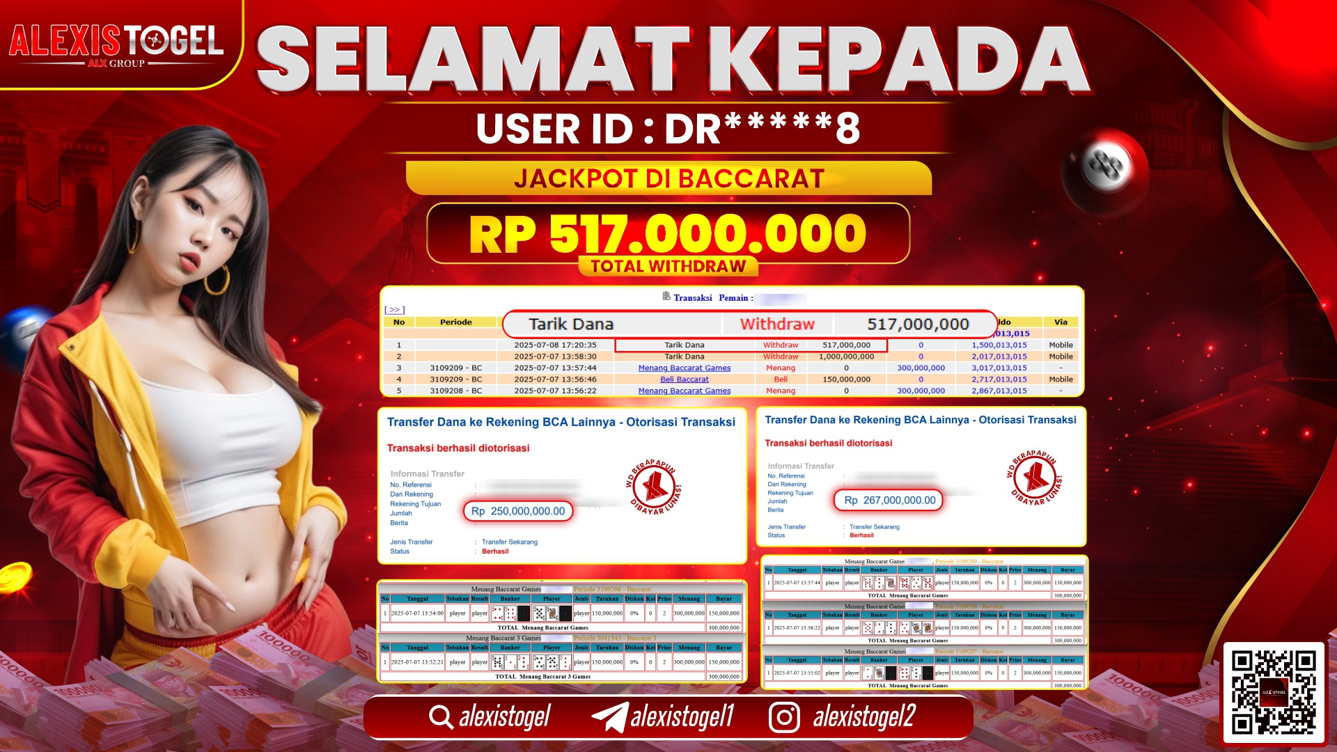 ALEXISTOGEL di CASINO BACCARAT RP.517.000.000 LUNAS