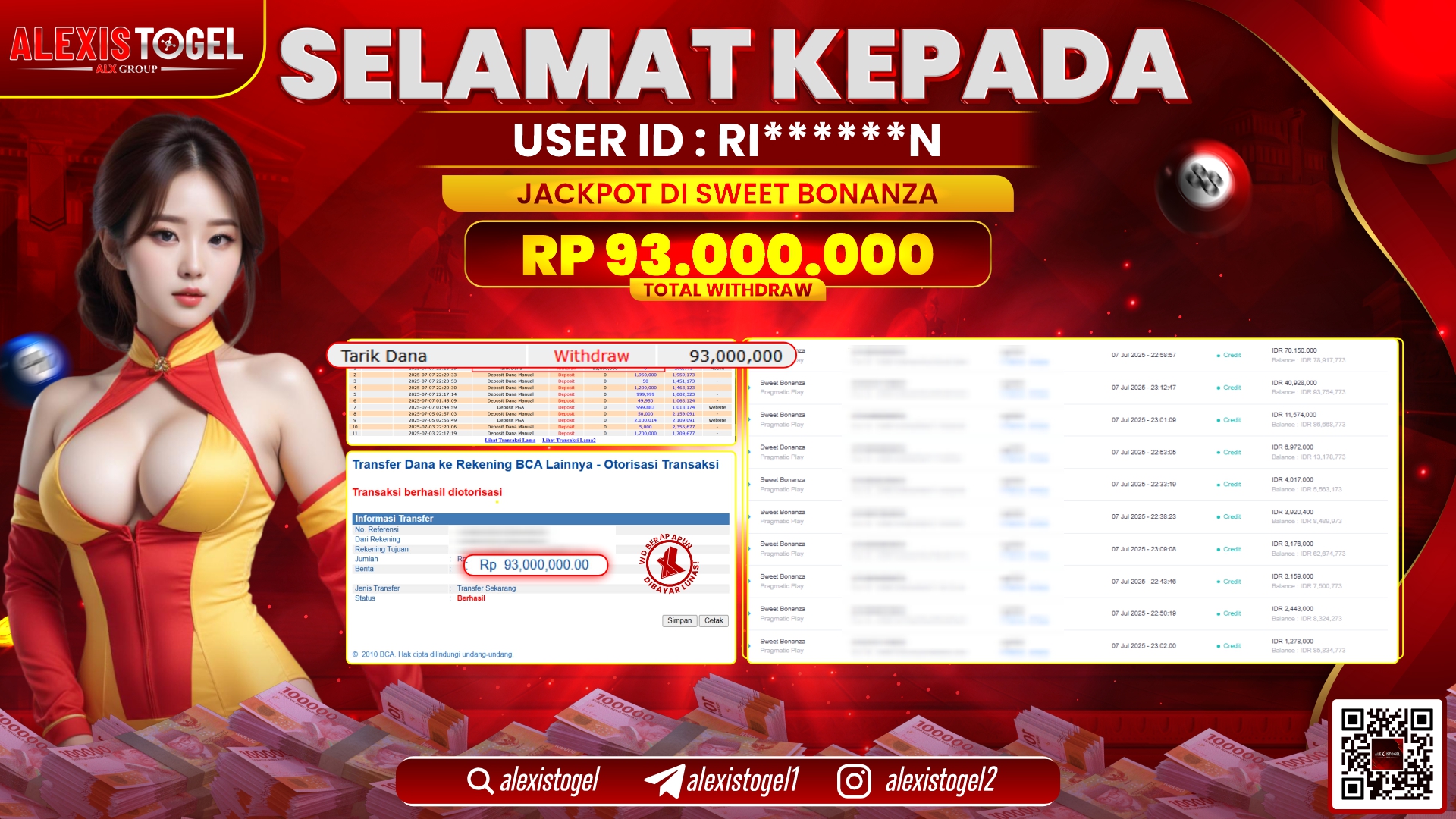 ALEXISTOGEL di SLOT SWEET BONANZA RP.93.000.000 LUNAS