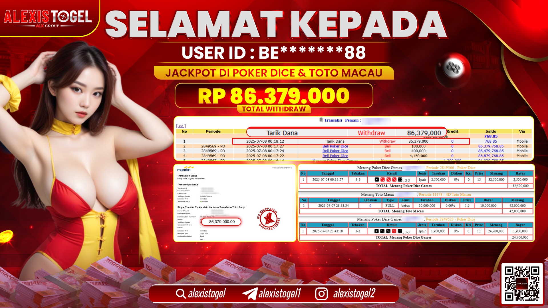 ALEXISTOGEL di POKER DICE & TOTOMACAU RP.86.379.000 LUNAS