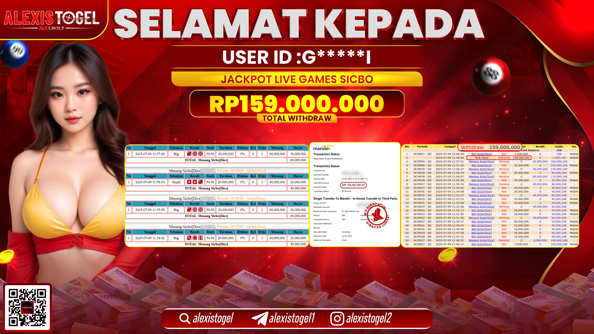 ALEXISTOGEL di LIVE GAMES SICBO RP.159.000.000 LUNAS