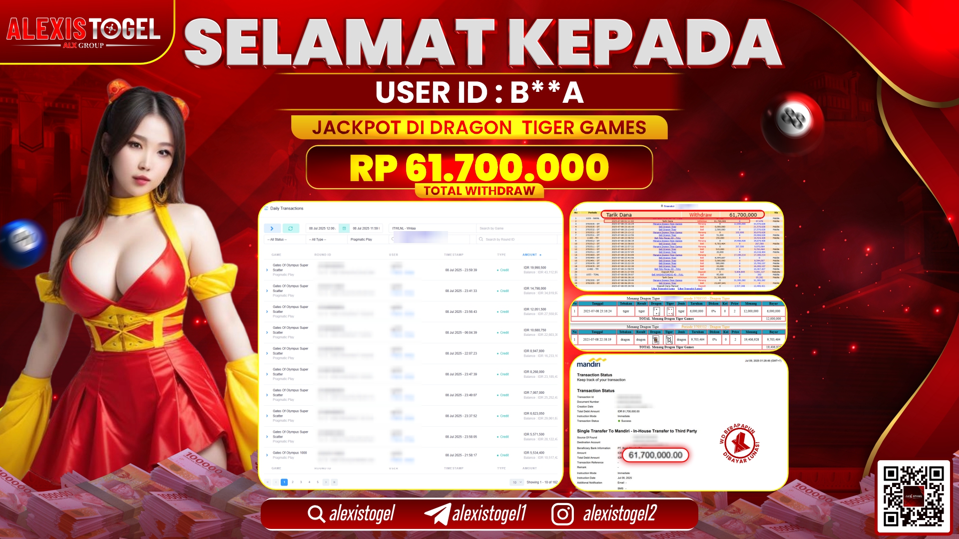 ALEXISTOGEL di SLOT DRAGON TIGER RP.61.700.000 LUNAS