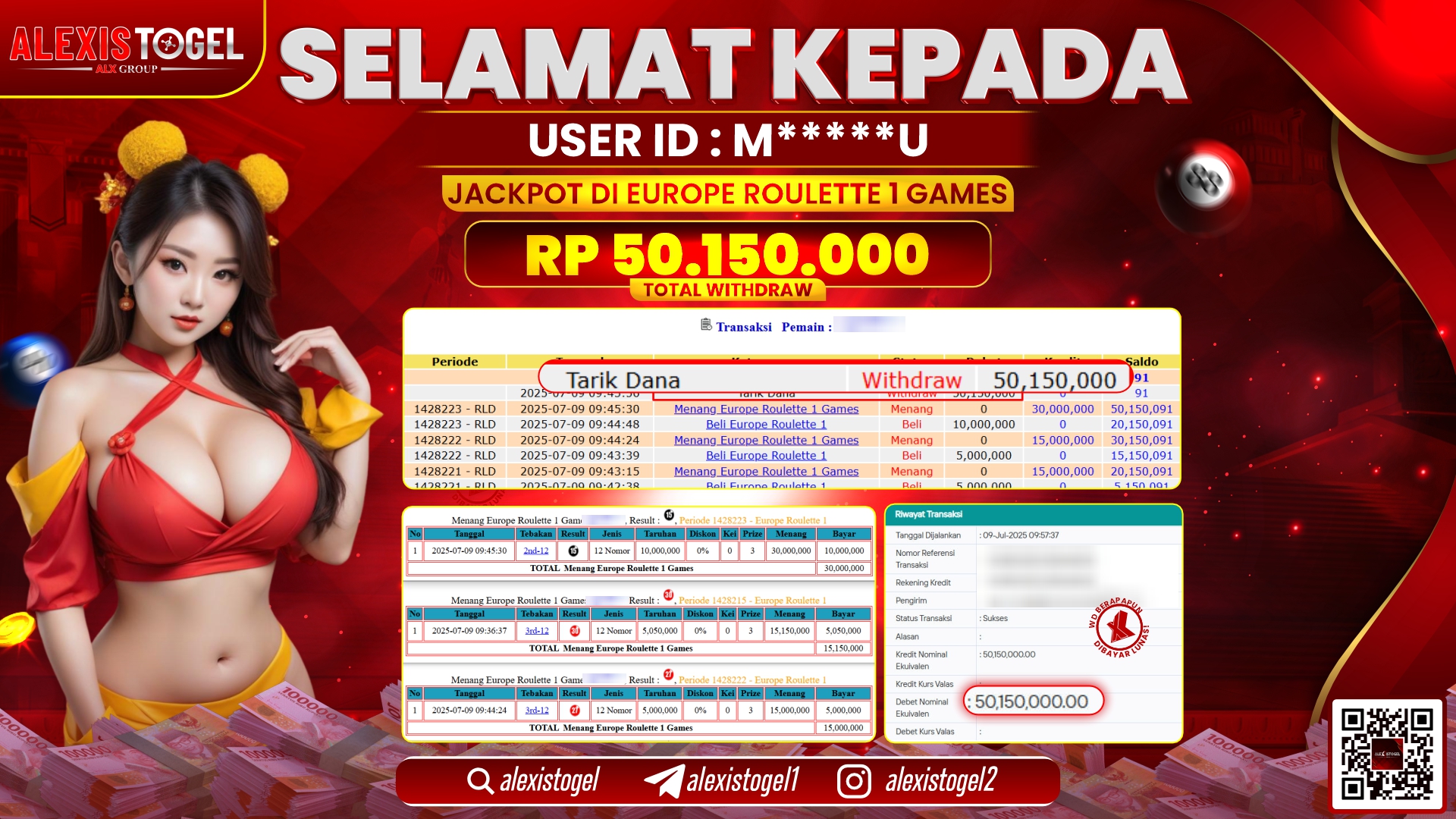 ALEXISTOGEL di EUROPE ROULETTE 1 RP.50.150.000 LUNAS