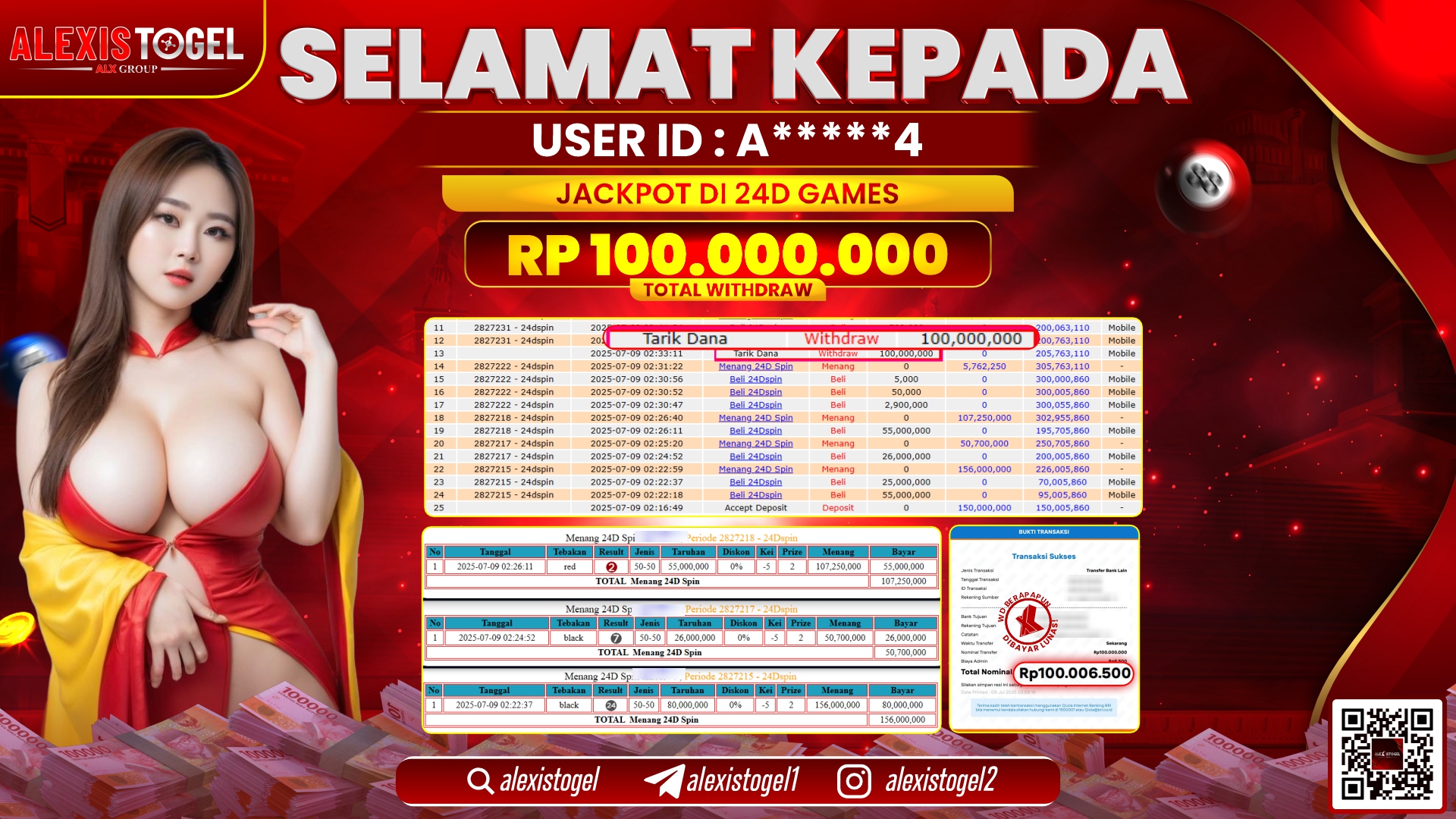 ALEXISTOGEL di CASINO 24D GAMES RP.100.000.000 LUNAS