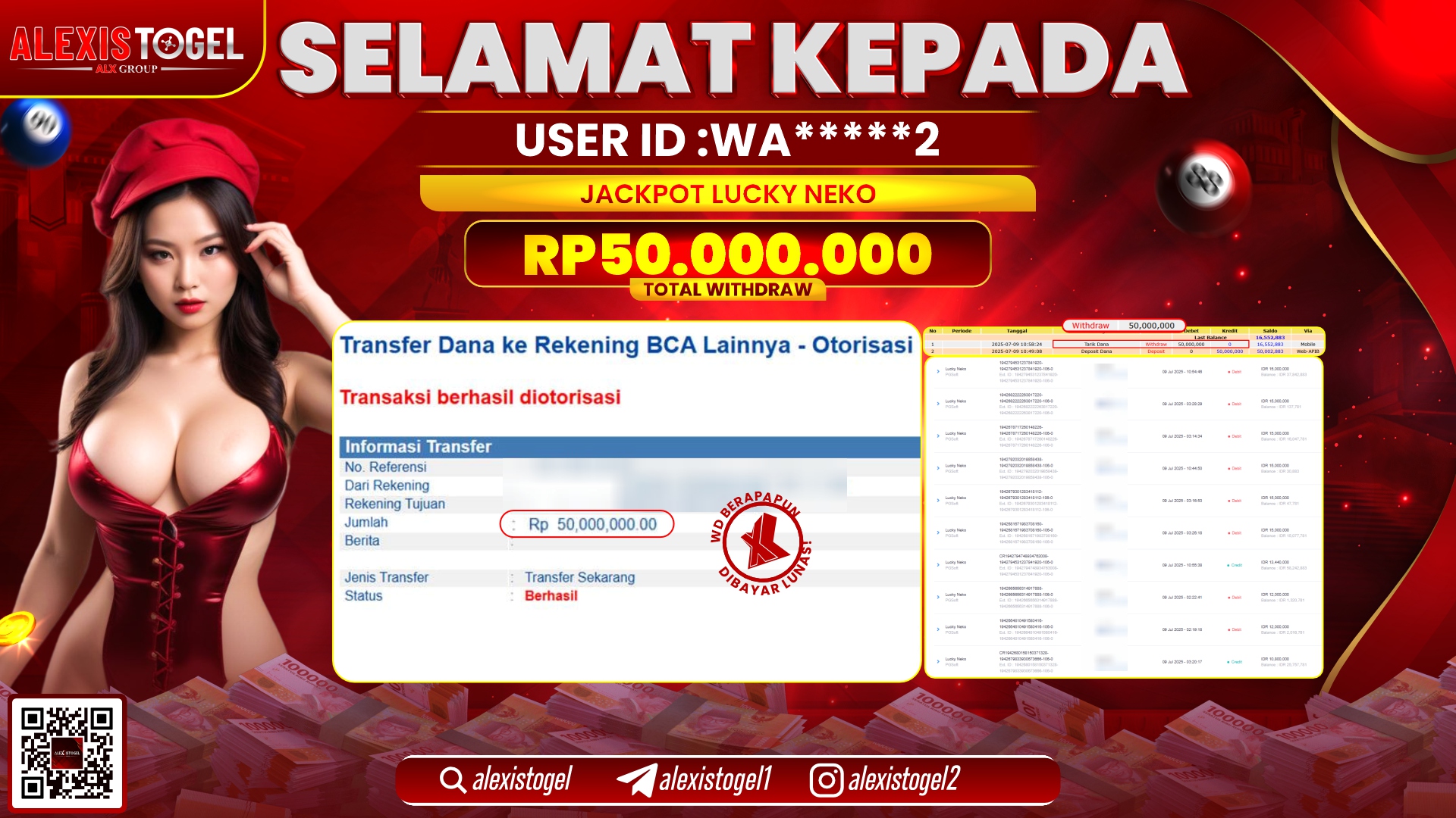 ALEXISTOGEL di SLOT LUCKY NEKO RP.50.000.000 LUNAS