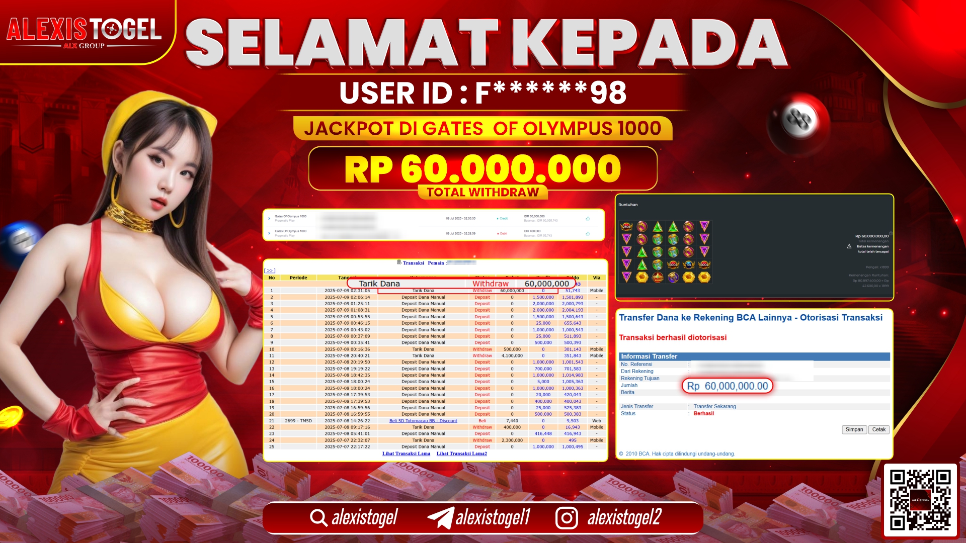 ALEXISTOGEL di SLOT GATES OF OLYMPUS 1000 RP.60.000.000 LUNAS