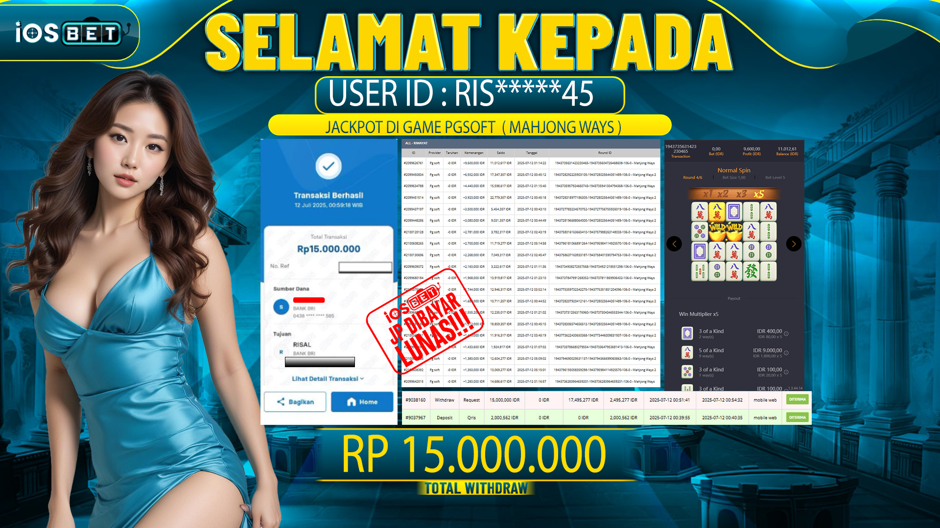 Bukti Pembayaran LUNAS SLOT GAME GACOR Rp.15.000.000