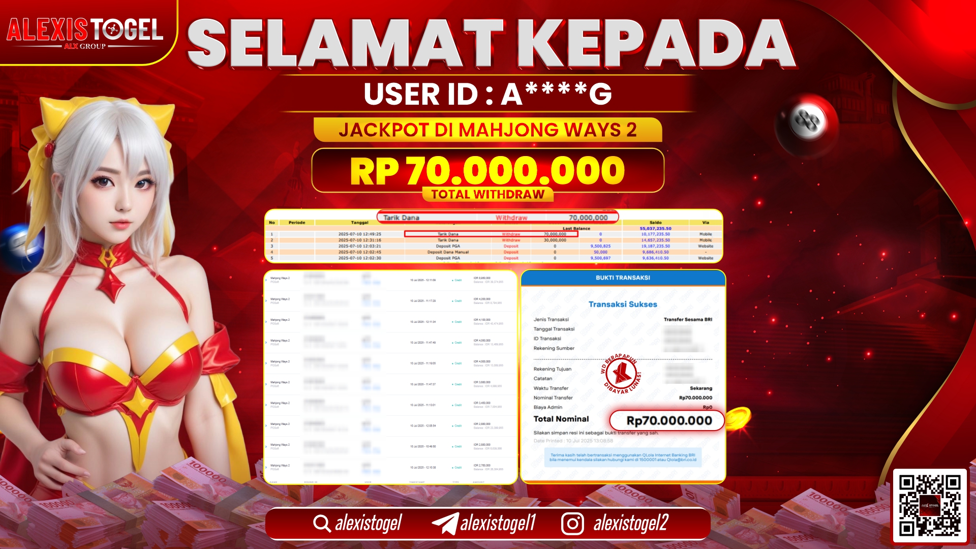 ALEXISTOGEL di SLOT MAHJONG WAYS 2 RP.70.000.000 LUNAS