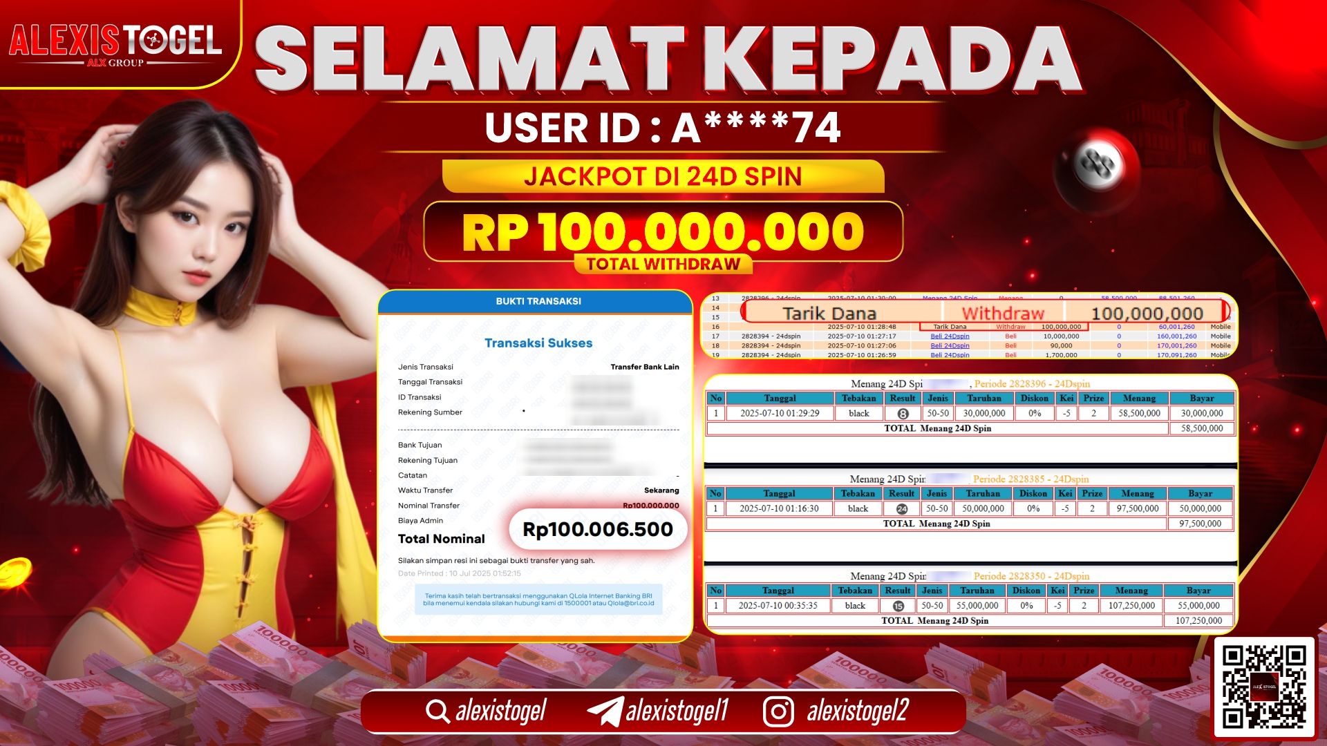 ALEXISTOGEL di CASINO 24D SPIN RP.100.000.000 LUNAS