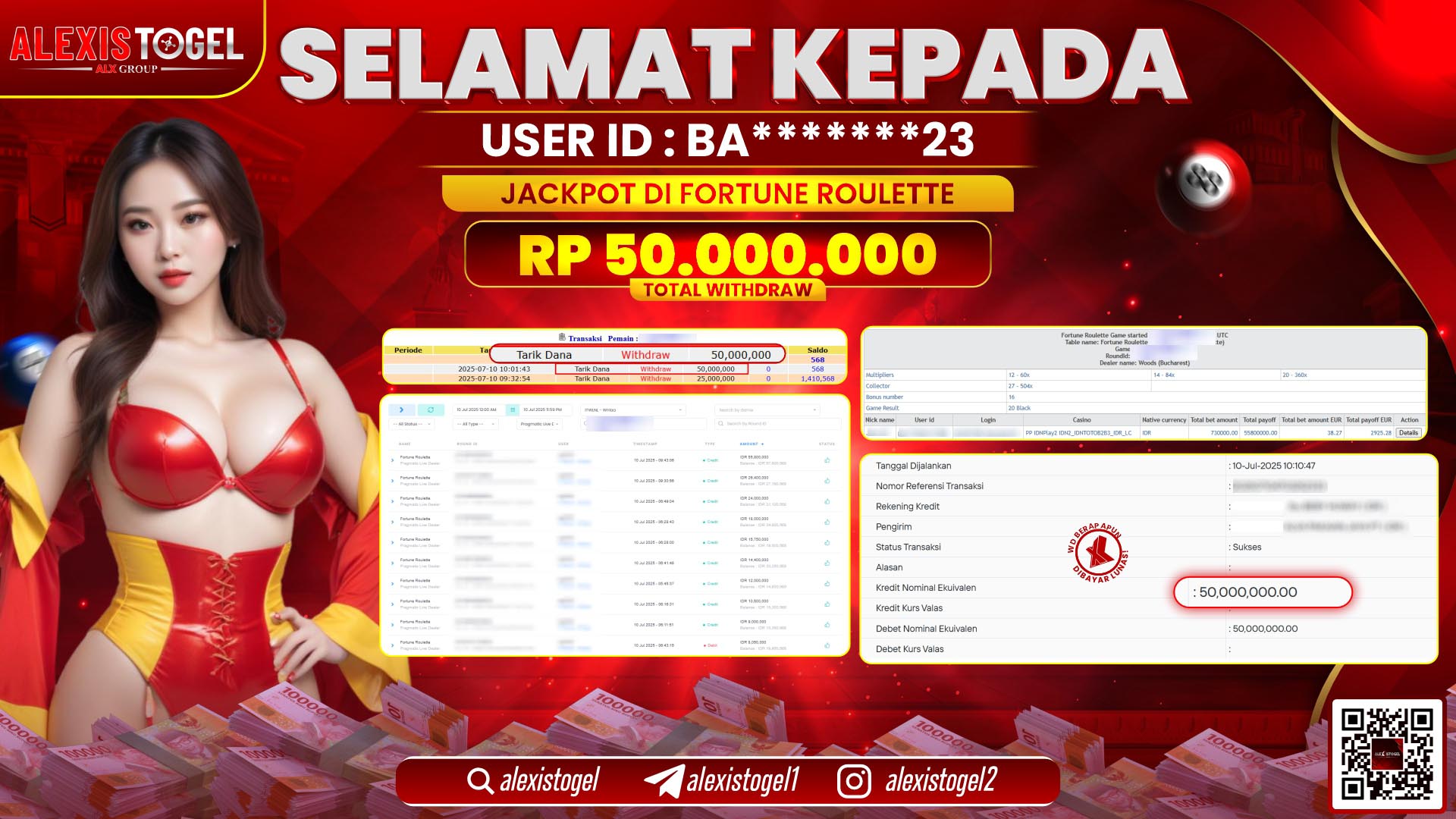 ALEXISTOGEL di FORTUNE ROULETTE RP.50.000.000 LUNAS