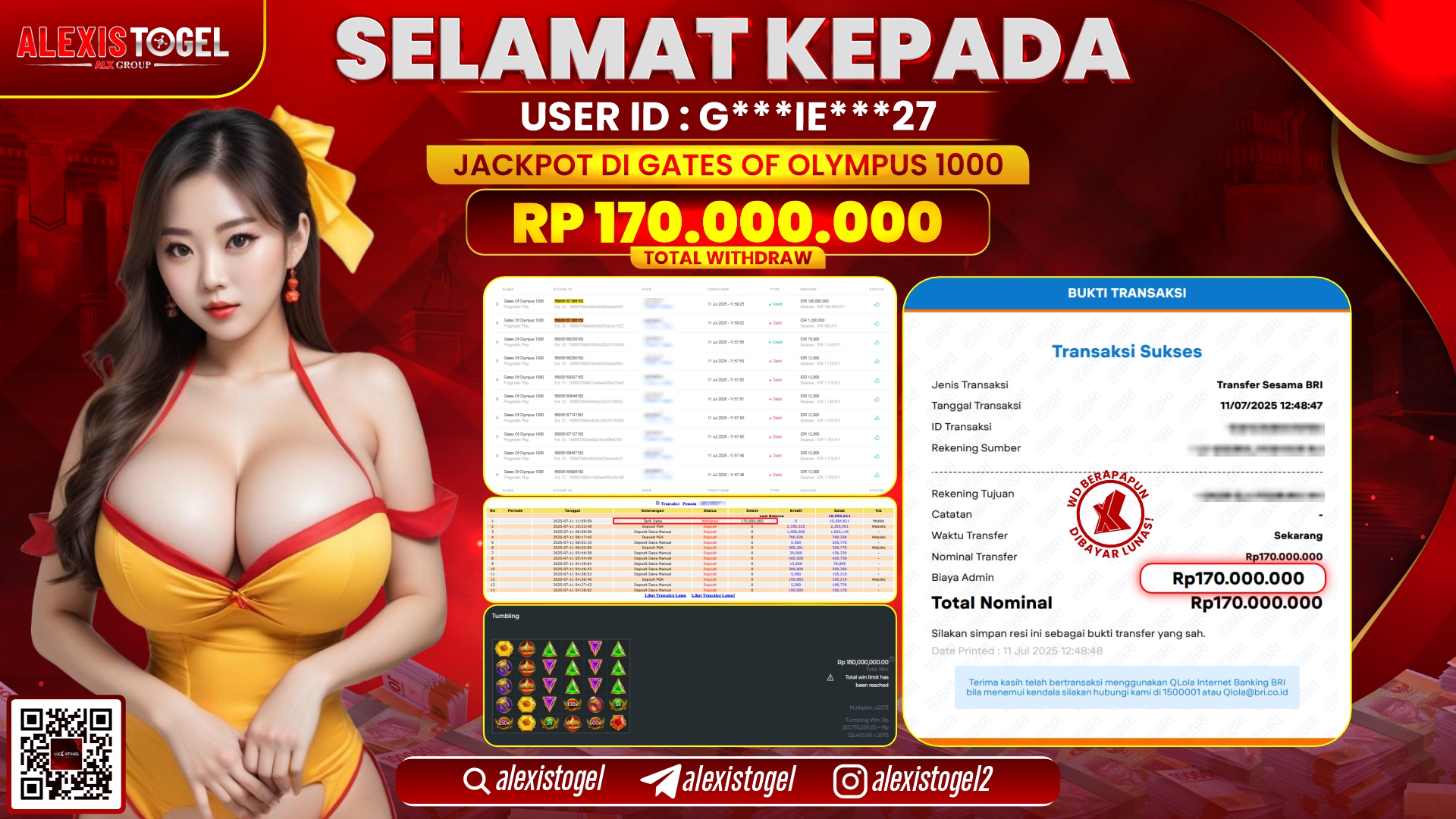 ALEXISTOGEL di SLOT GATES OF OLYMPUS RP.170.000.000 LUNAS