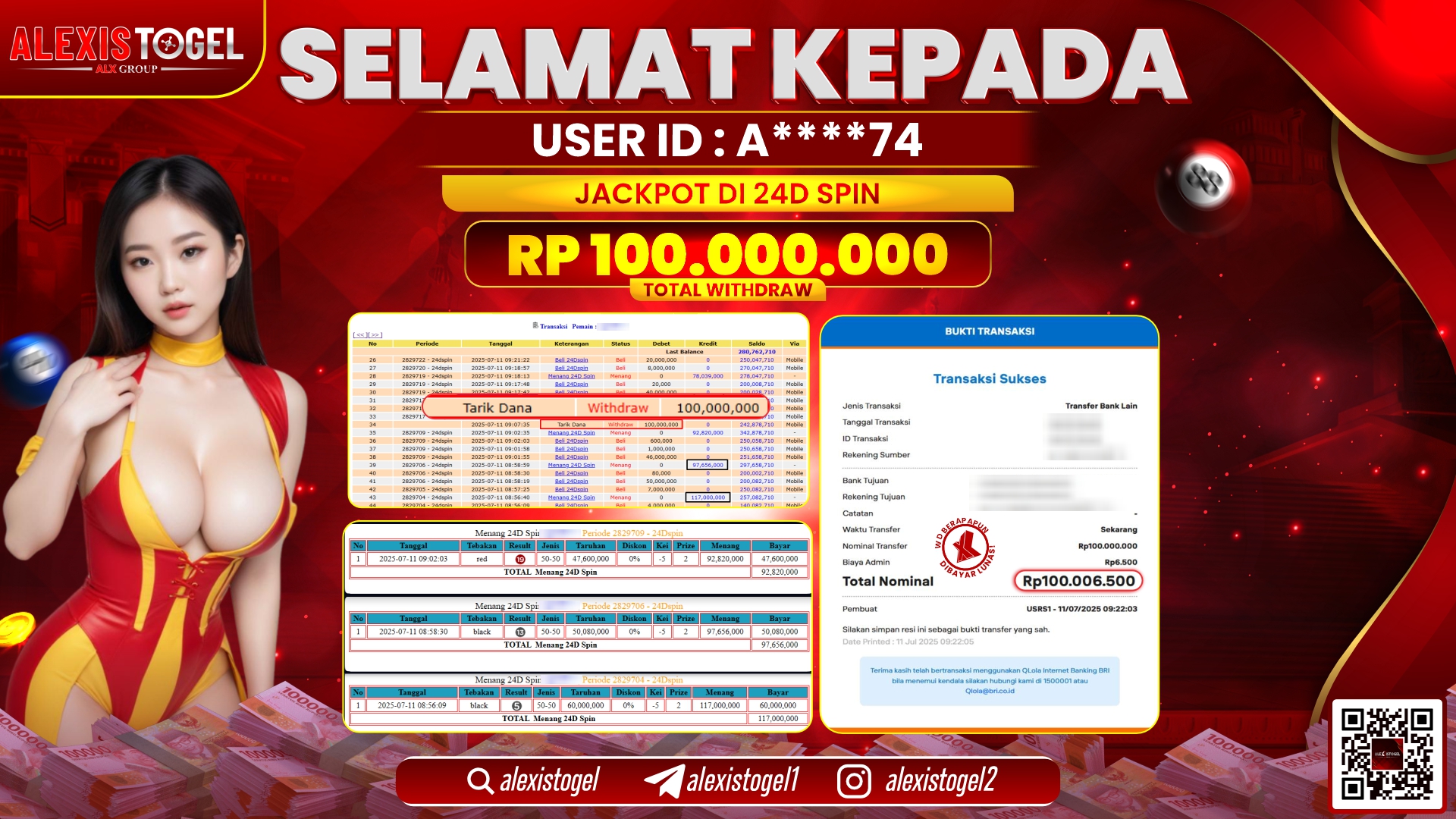 ALEXISTOGEL di CASINO 24D SPIN RP.100.000.000 LUNAS