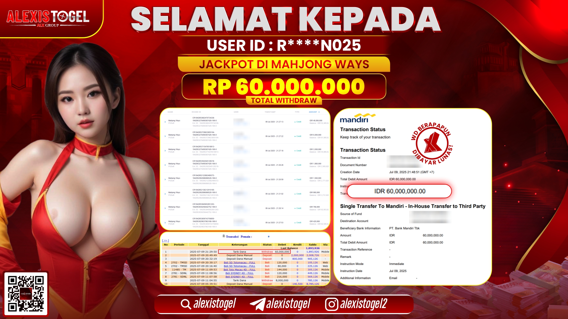 ALEXISTOGEL di SLOT MAHJONG WAYS RP.60.000.000 LUNAS