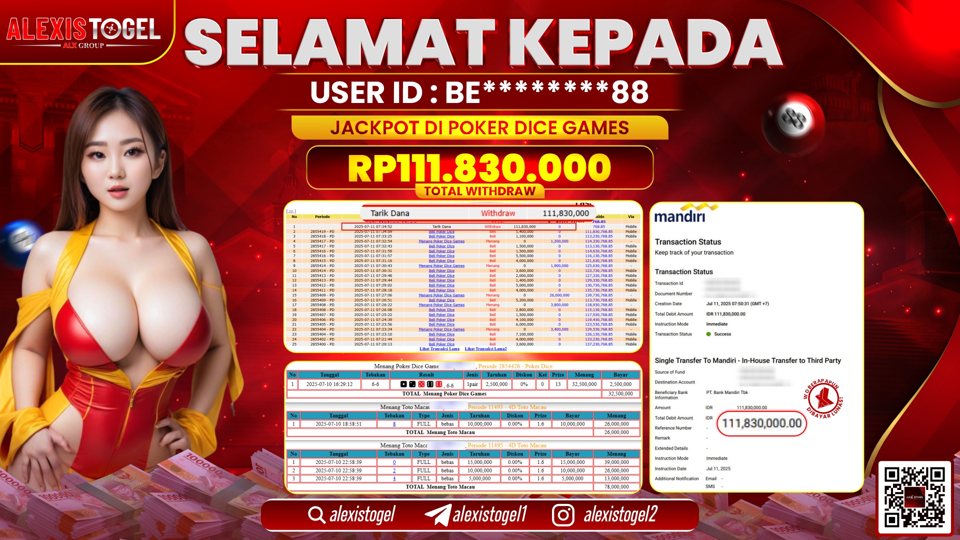 ALEXISTOGEL di POKER DICE GAMES RP.111.830.000 LUNAS