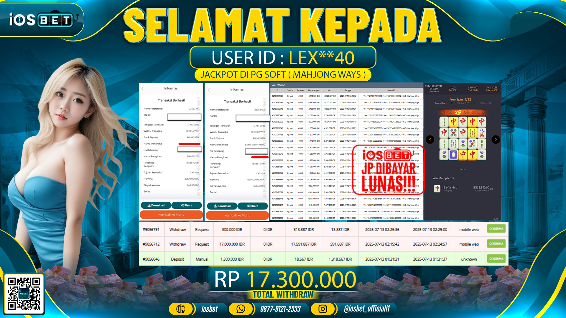 Bukti Pembayaran LUNAS SLOT GAME GACOR Rp.17.300.000