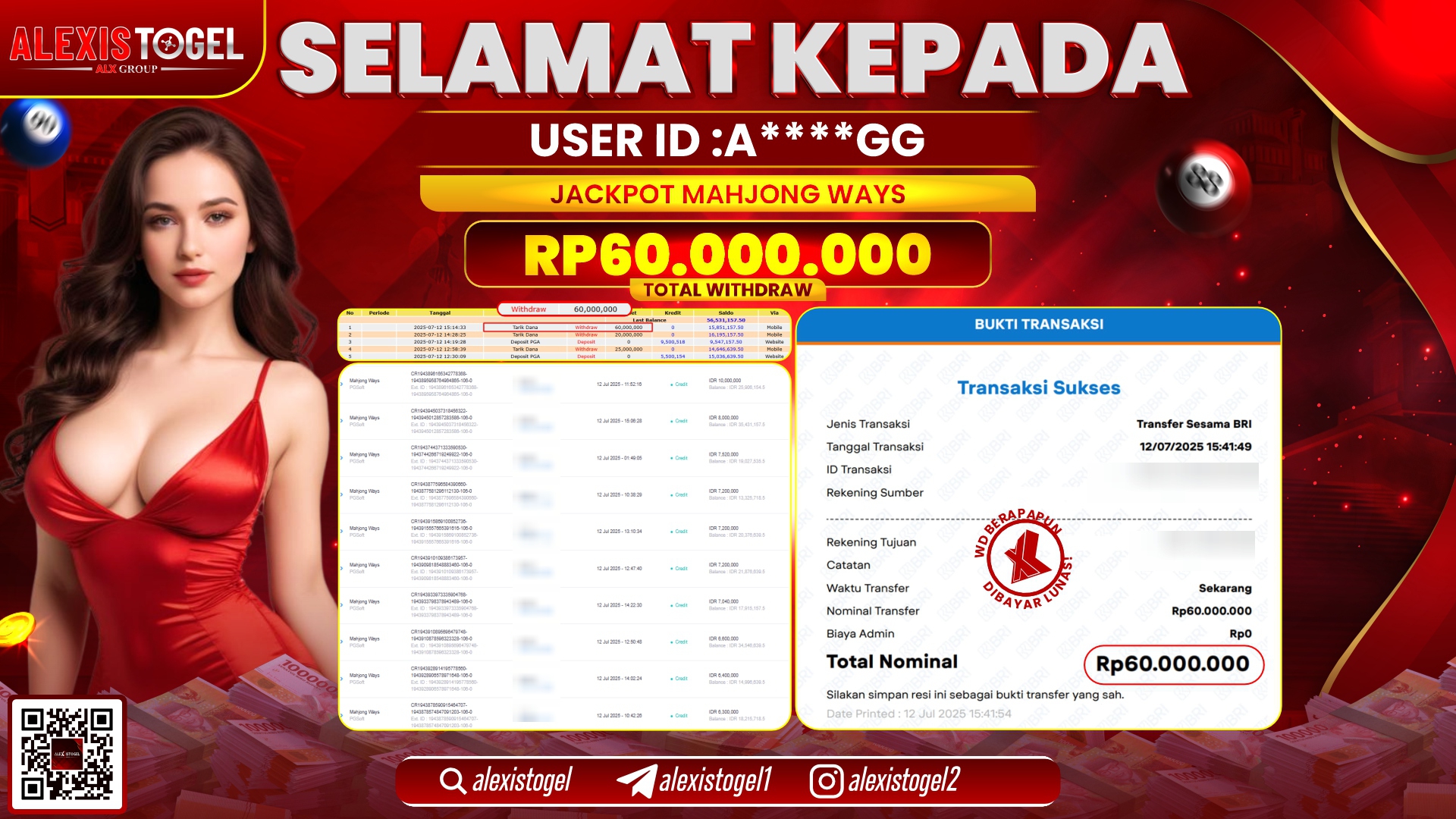 ALEXISTOGEL di SLOT MAHJONG WAYS RP.60.000.000 LUNAS