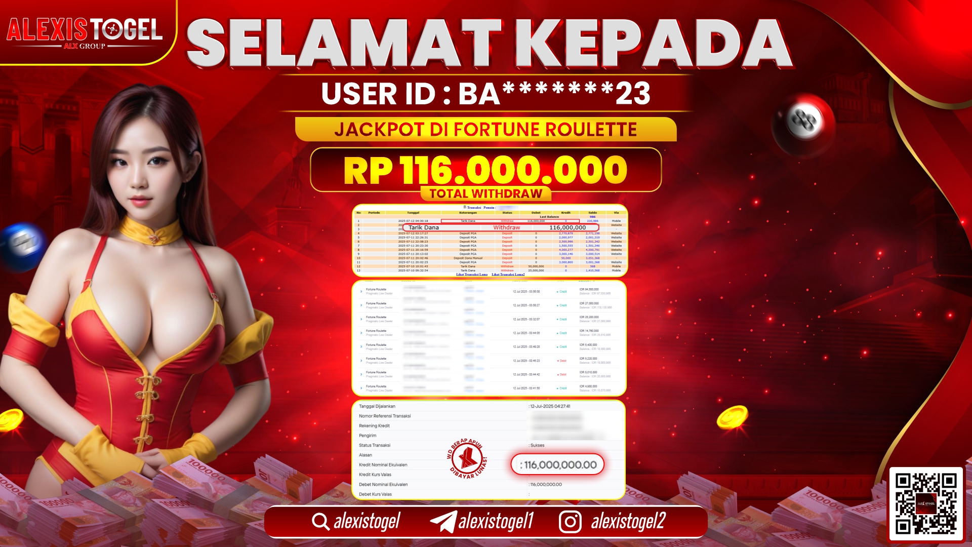 ALEXISTOGEL di SLOT FORTUNE ROULETTE RP.116.000.000 LUNAS