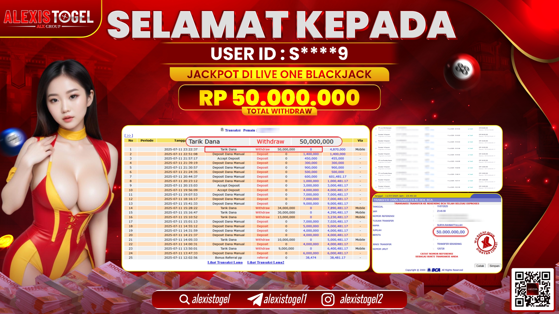 ALEXISTOGEL di LIVE ONE BLACKJACK RP.50.000.000 LUNAS