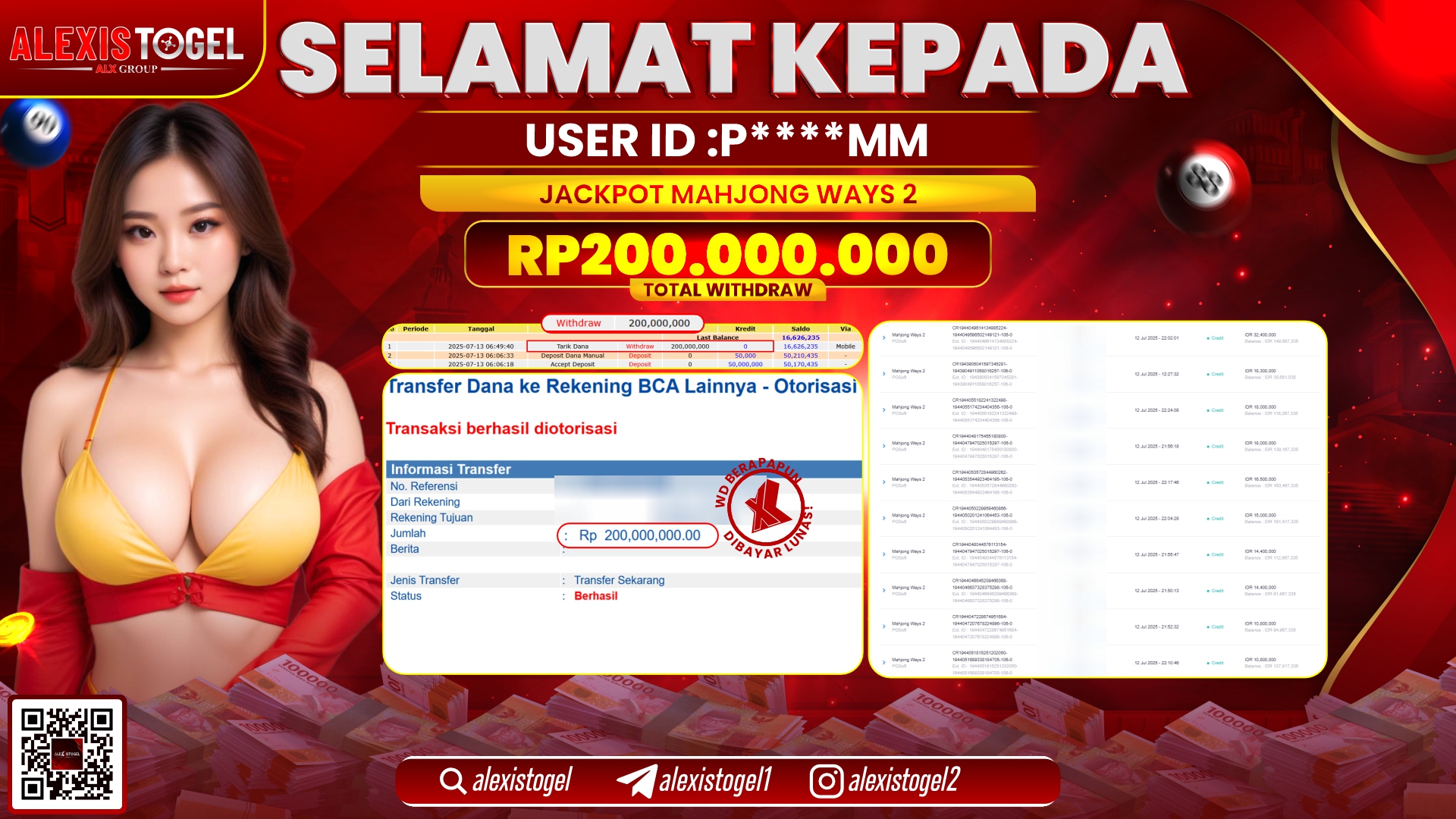 ALEXISTOGEL di SLOT MAHJONG WAYS 2 RP.200.000.000 LUNAS