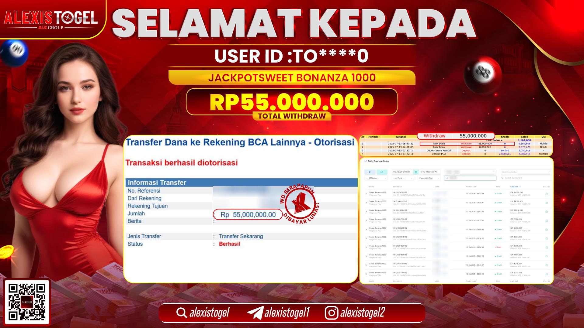 ALEXISTOGEL di SLOT SWEET BONANZA RP.55.000.000 LUNAS