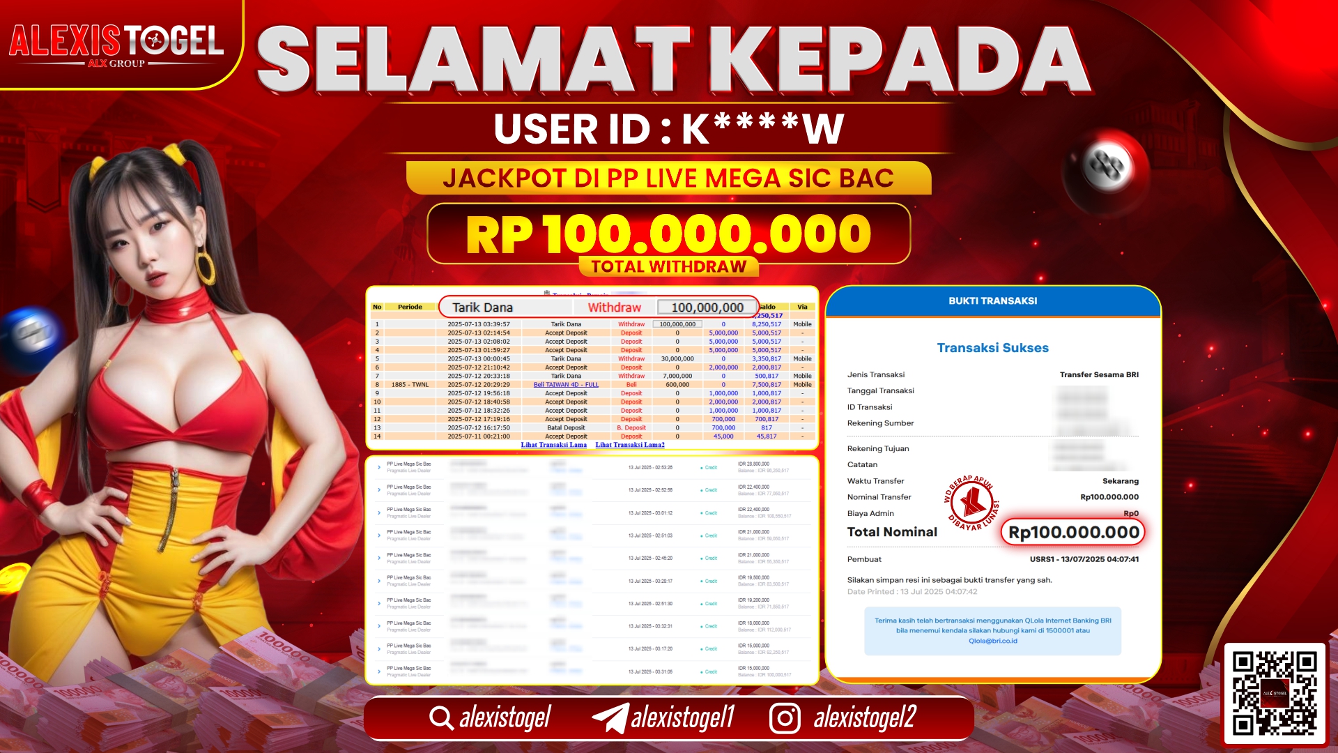 ALEXISTOGEL di PP LIVE MEGA SIC BAC RP.100.000.000 LUNAS