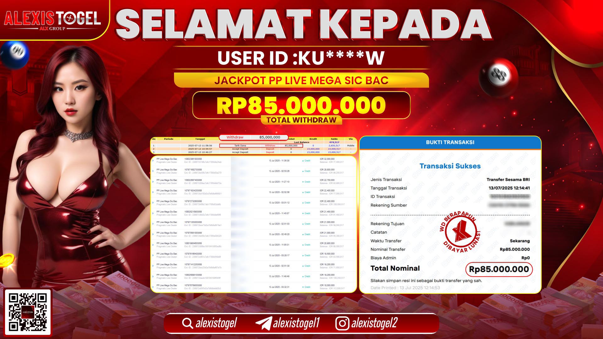 ALEXISTOGEL di PP LIVE MEGA SIC BAC RP.85.000.000 LUNAS