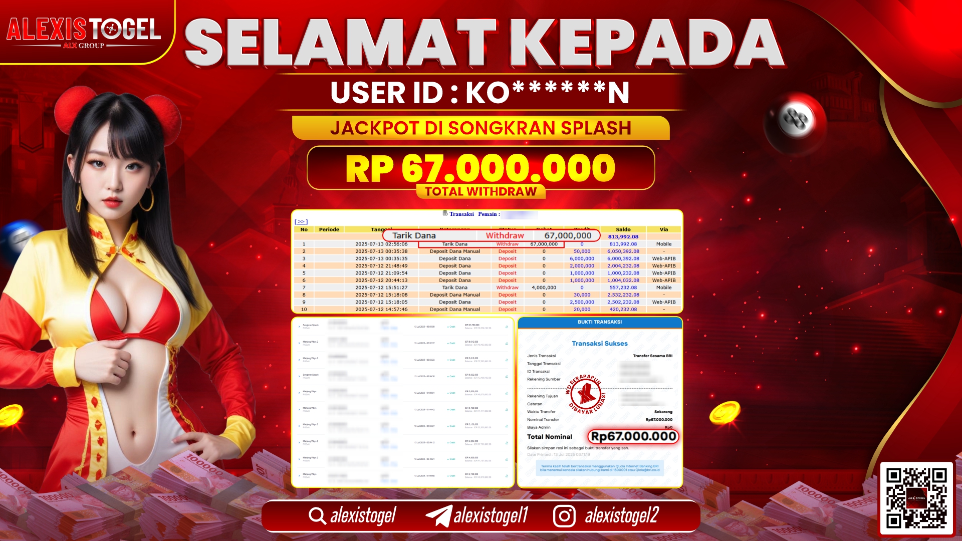 ALEXISTOGEL di SLOT SONGKRAN SPLASH RP.67.000.000 LUNAS