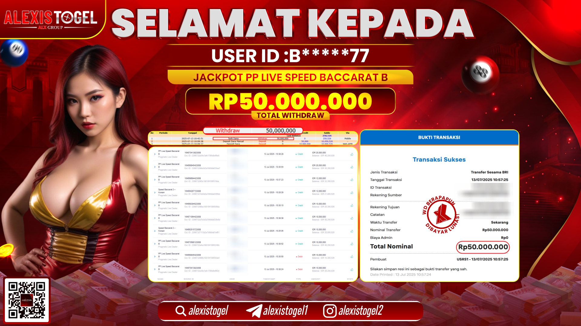 ALEXISTOGEL di PP LIVE SPEED BACCARAT RP.50.000.000 LUNAS