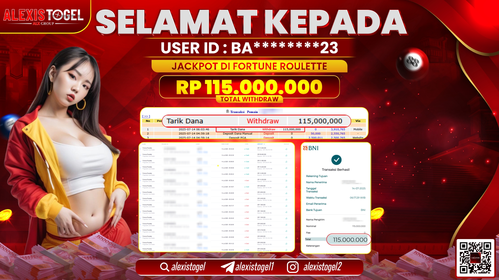 ALEXISTOGEL di SLOT FORTUNE ROULETTE RP.115.000.000 LUNAS