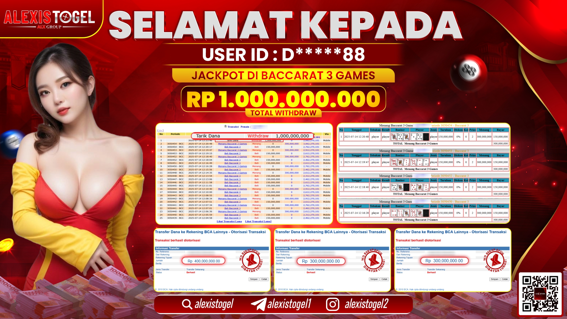 ALEXISTOGEL di CASINO BACCARAT 3 GAMES RP.1.000.000.000 LUNAS