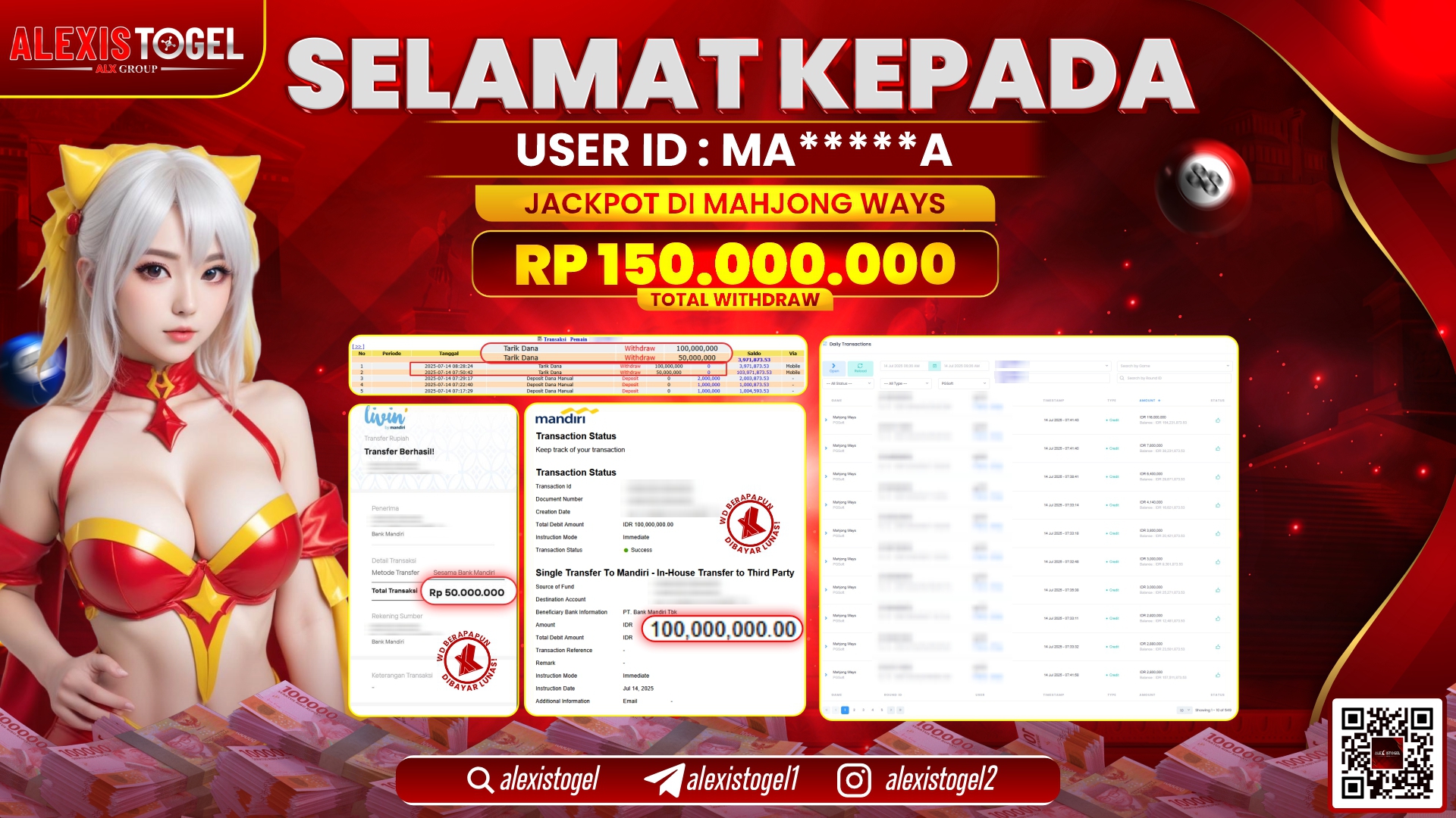 ALEXISTOGEL di SLOT MAHJONG WAYS RP.150.000.000 LUNAS