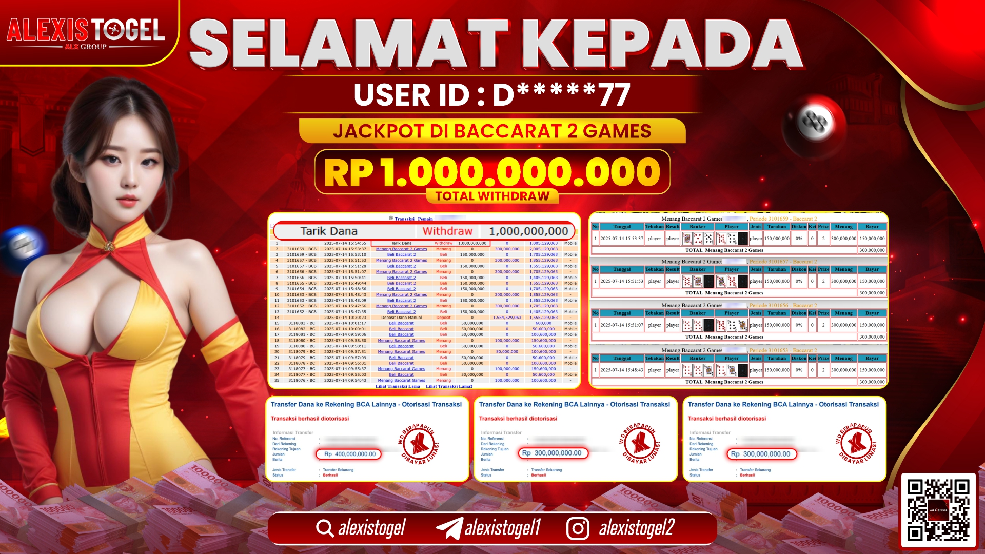 ALEXISTOGEL di CASINO BACCARAT 2 GAMES RP.1.000.000.000 LUNAS