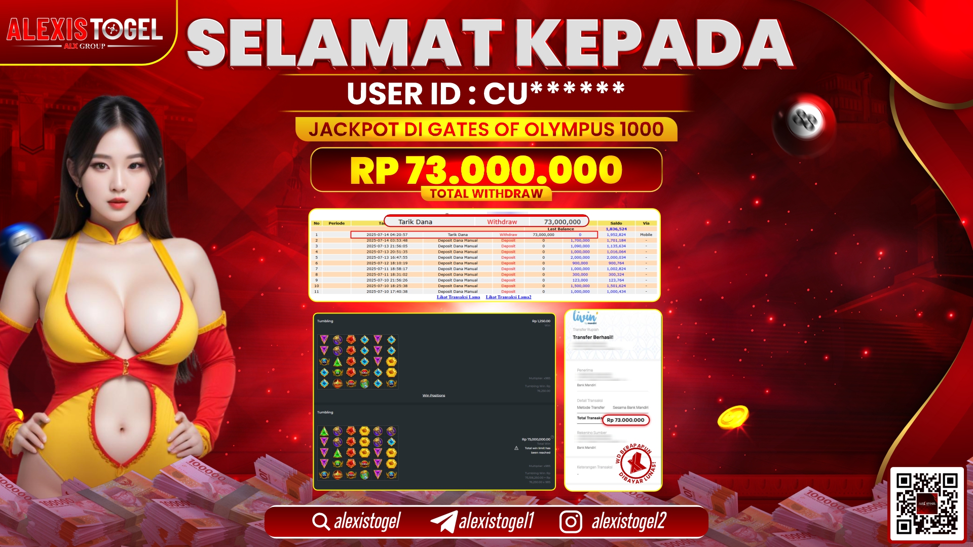 ALEXISTOGEL di SLOT GATES OF OLYMPUS RP.73.000.000 LUNAS