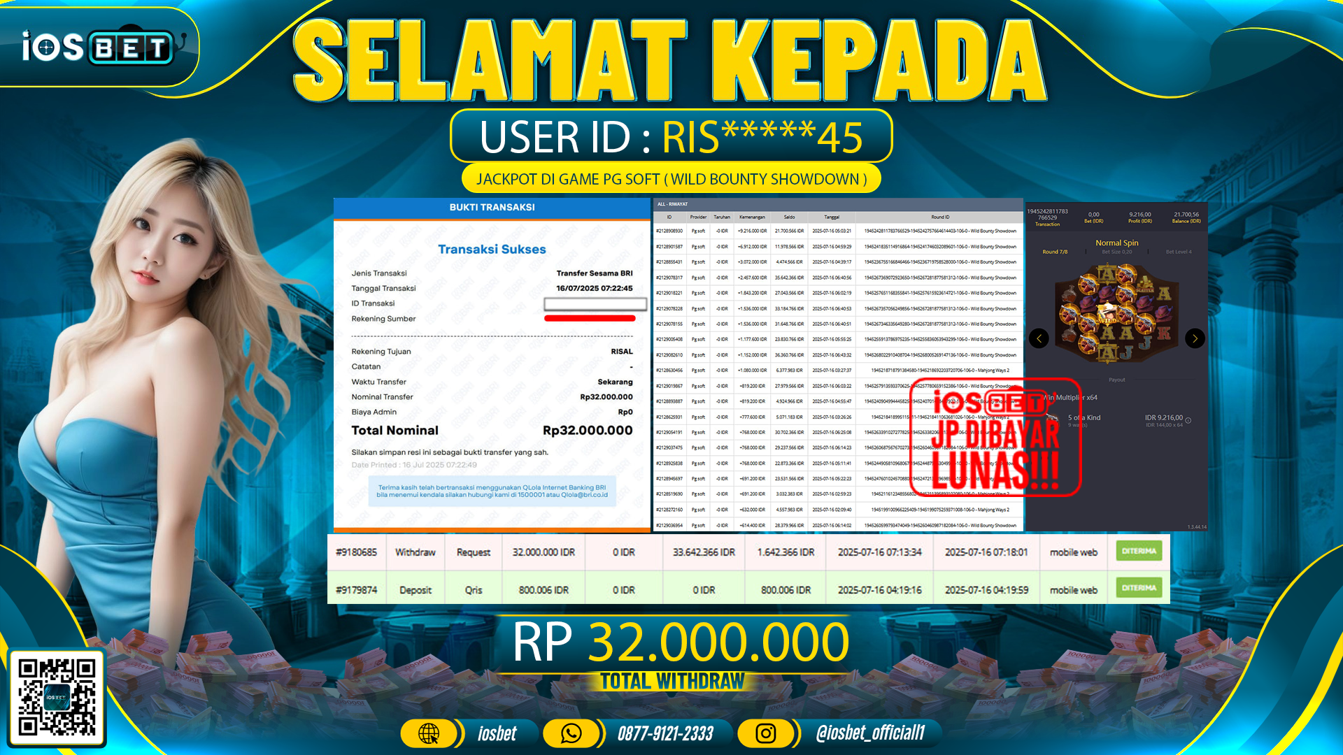Bukti Pembayaran LUNAS SLOT GAME GACOR Rp.32.000.000