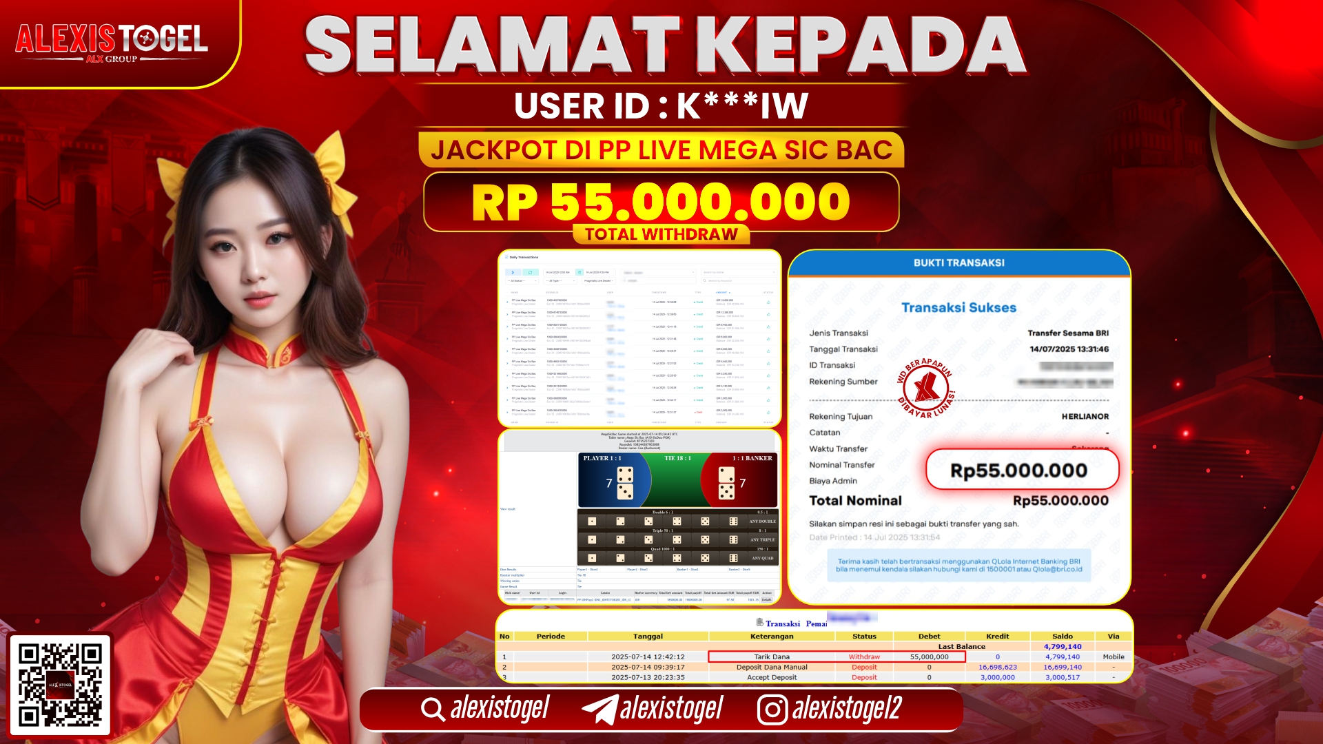 ALEXISTOGEL di PP LIVE MEGA SIC BAC RP.55.000.000 LUNAS