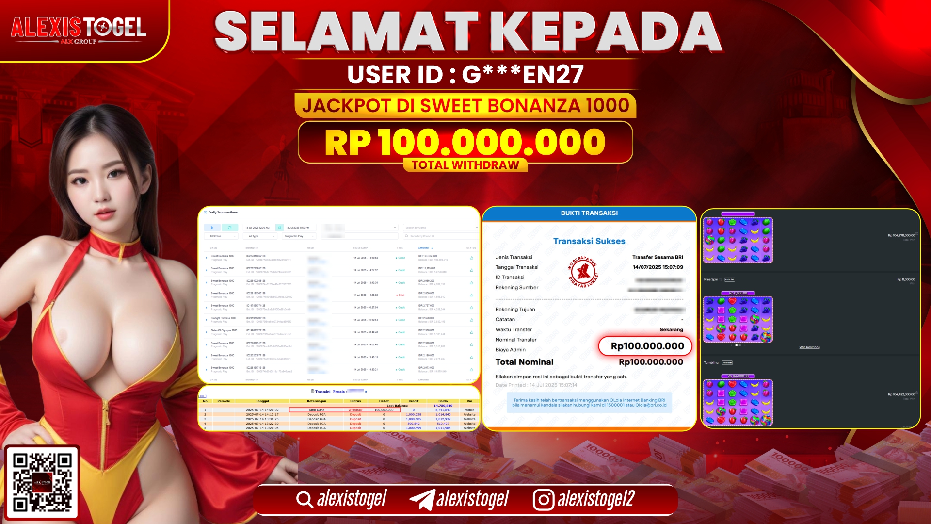 ALEXISTOGEL di SLOT SWEET BONANZA 1000 RP.100.000.000 LUNAS
