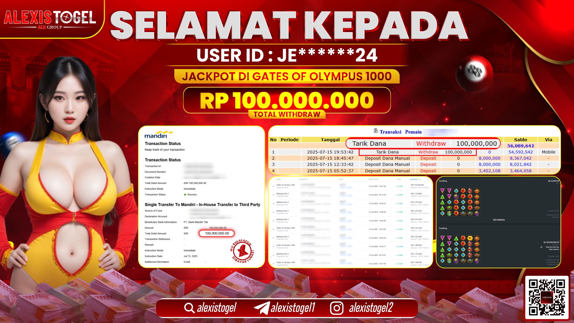 ALEXISTOGEL di SLOT GATES OF OLYMPUS RP.100.000.000 LUNAS