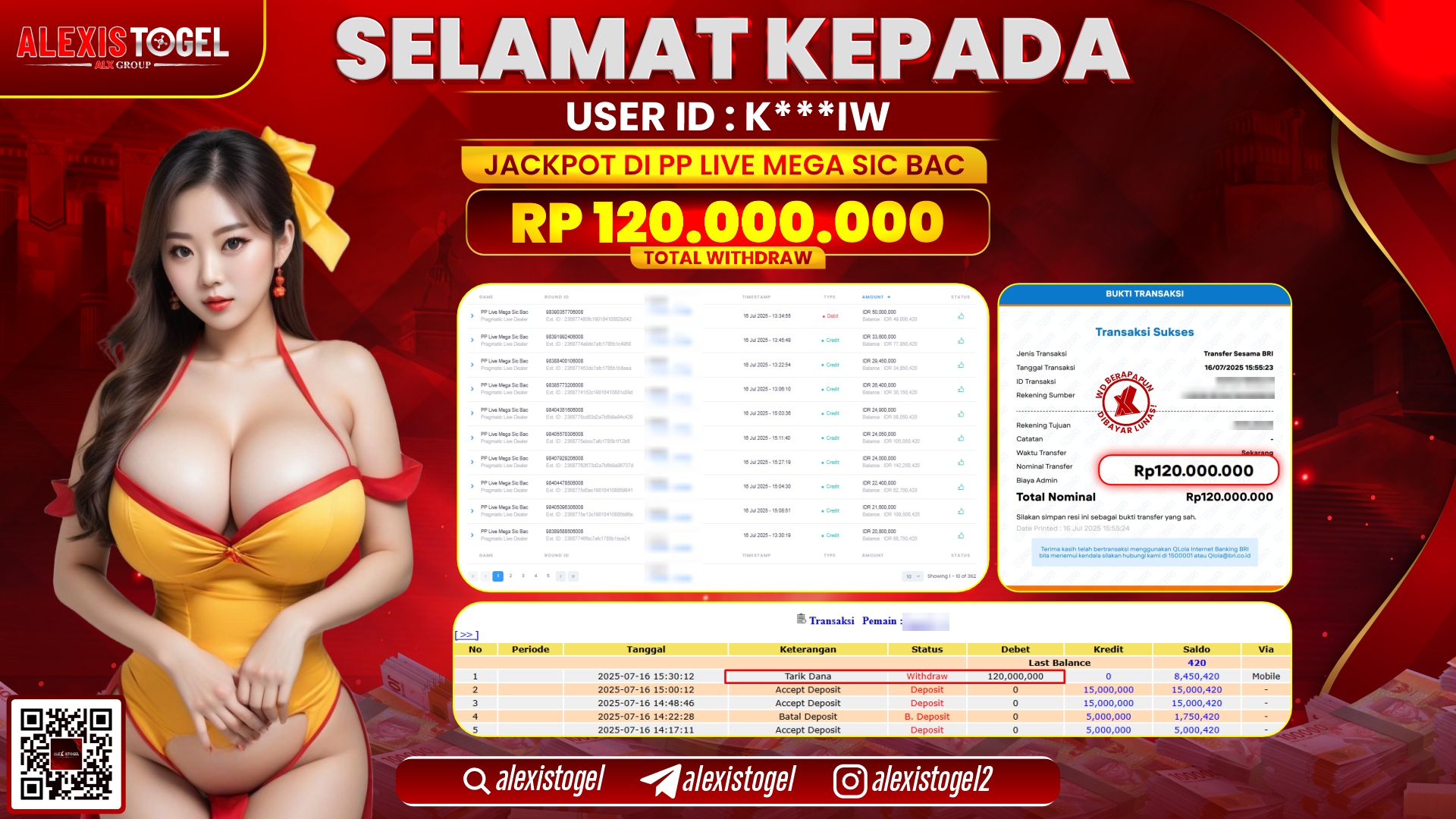 ALEXISTOGEL di PP LIVE MEGA SIC BAC RP.120.000.000 LUNAS