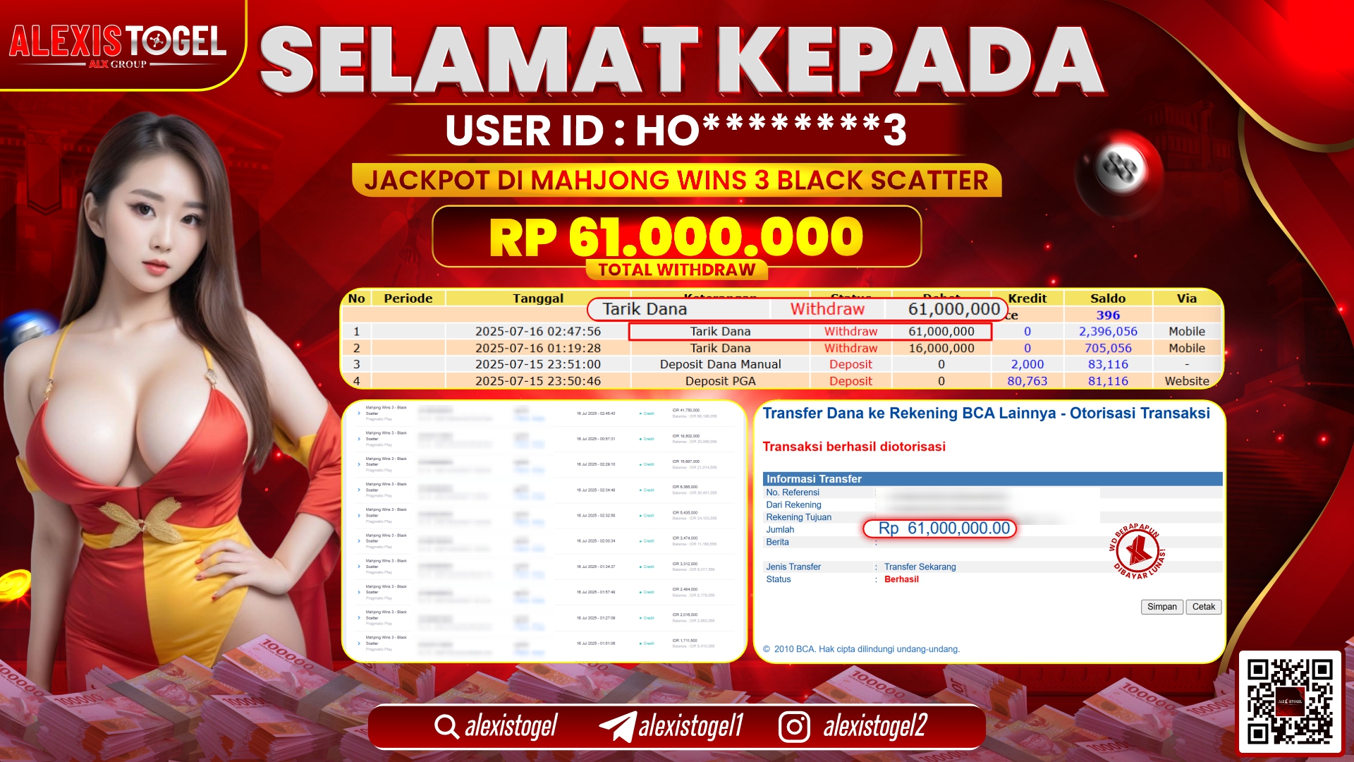 ALEXISTOGEL di SLOT MAHJONG WINS 3 BLACK SCATTER RP.61.000.000 LUNAS