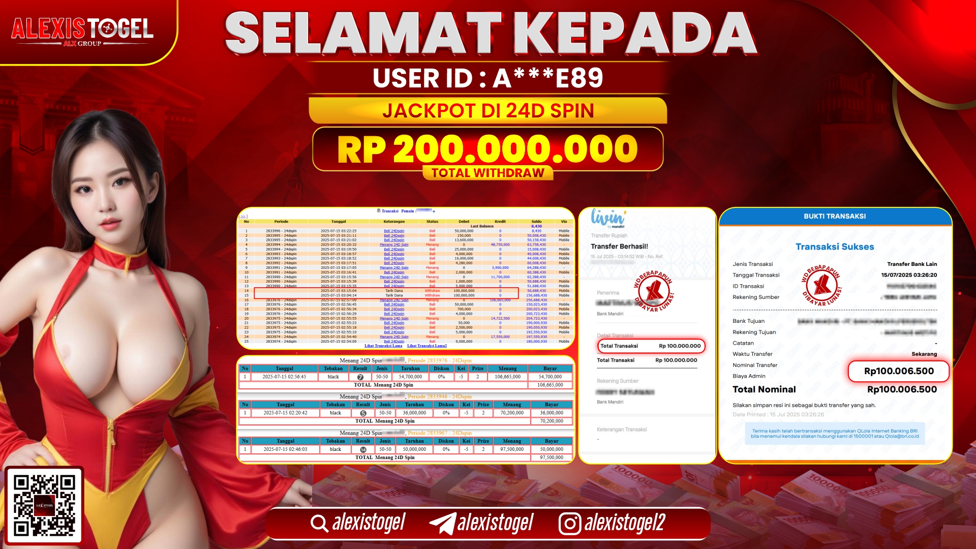 ALEXISTOGEL di CASINO 24D SPIN RP.200.000.000 LUNAS
