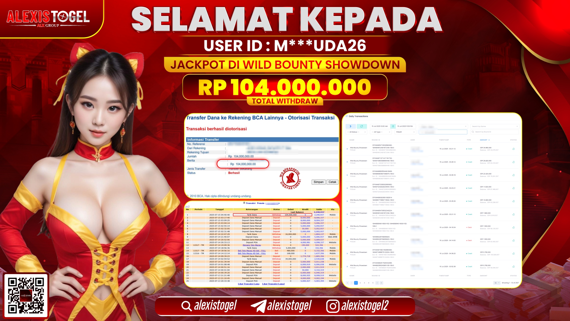 ALEXISTOGEL di SLOT WILD BOUNTY SHOWDOWN RP.104.000.000 LUNAS