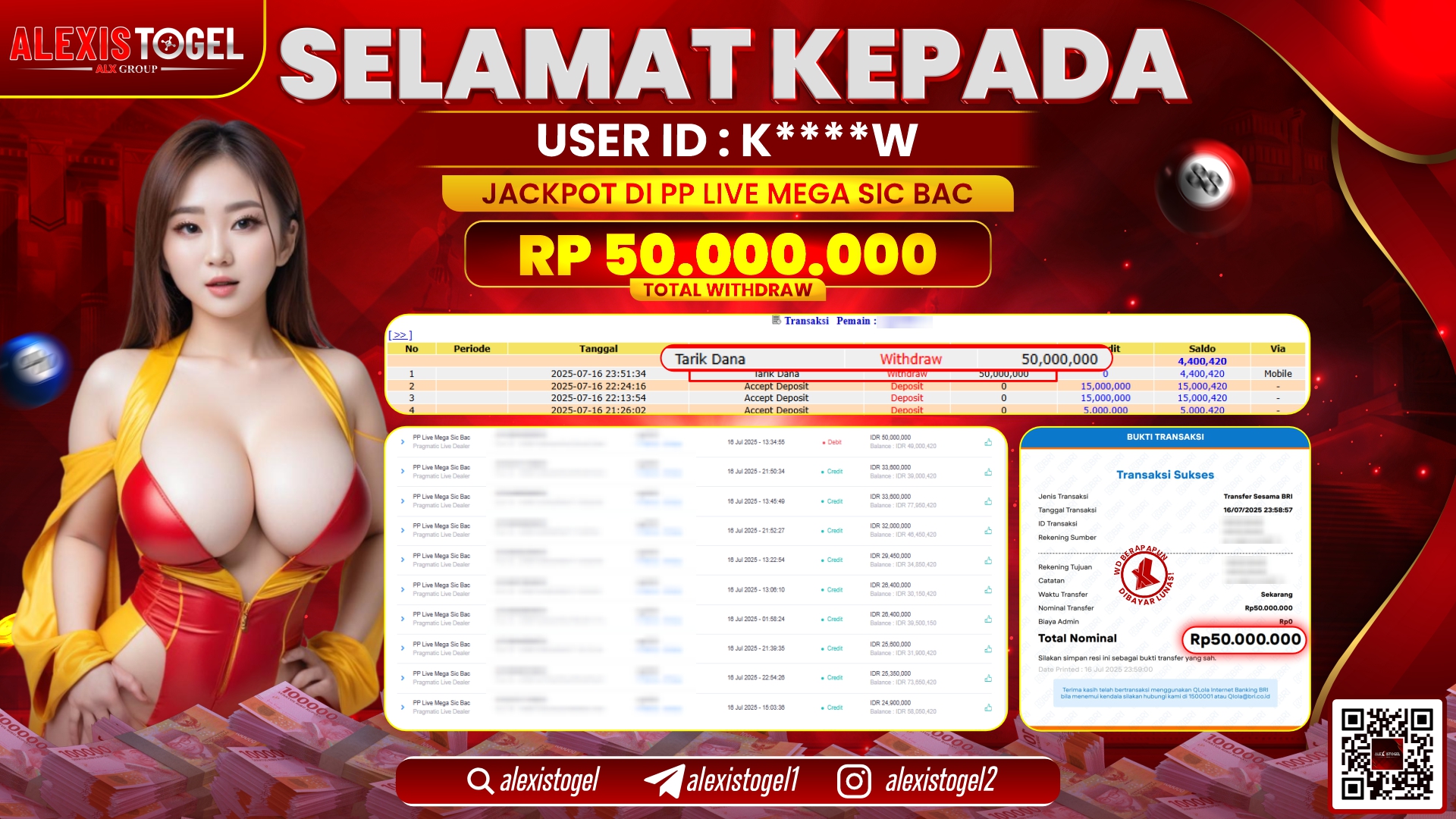 ALEXISTOGEL di PP LIVE MEGA SIC BAC RP.50.000.000 LUNAS