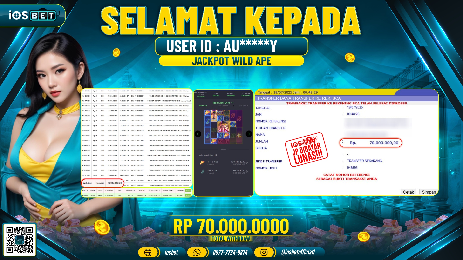 Bukti Pembayaran LUNAS SLOT GAME GACOR Rp.70.000.000