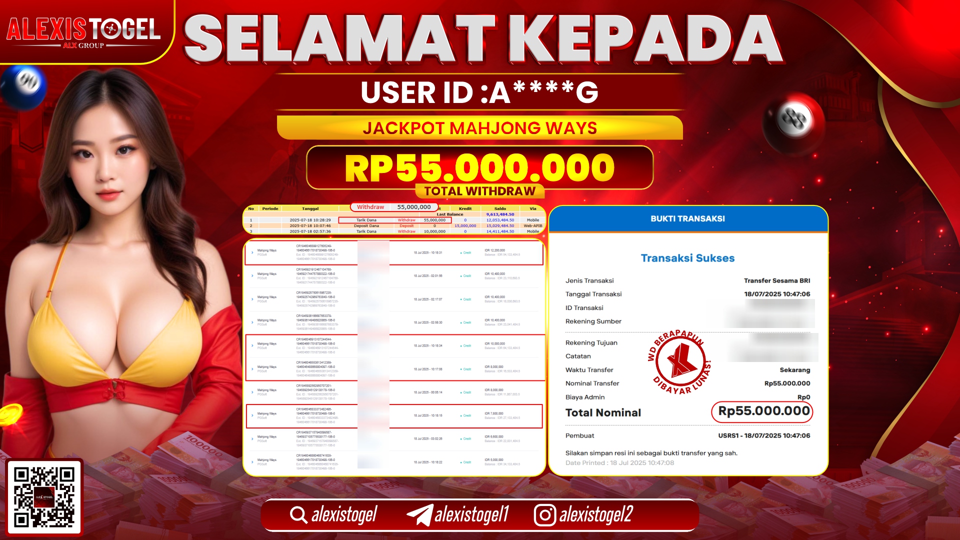 ALEXISTOGEL di SLOT MAHJONG WAYS RP.55.000.000 LUNAS