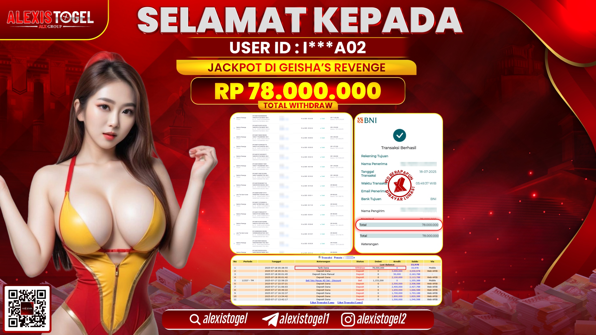 ALEXISTOGEL di SLOT GEISHA'S REVENGE RP.78.000.000 LUNAS