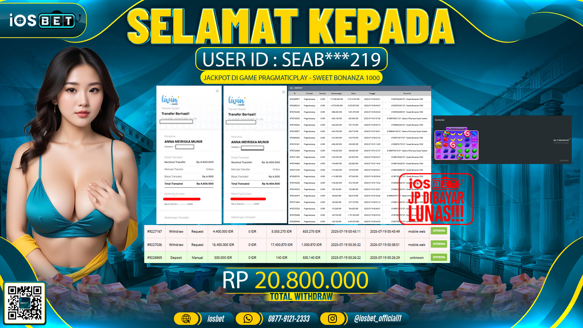 Bukti Pembayaran LUNAS SLOT GAME GACOR Rp.20.800.000