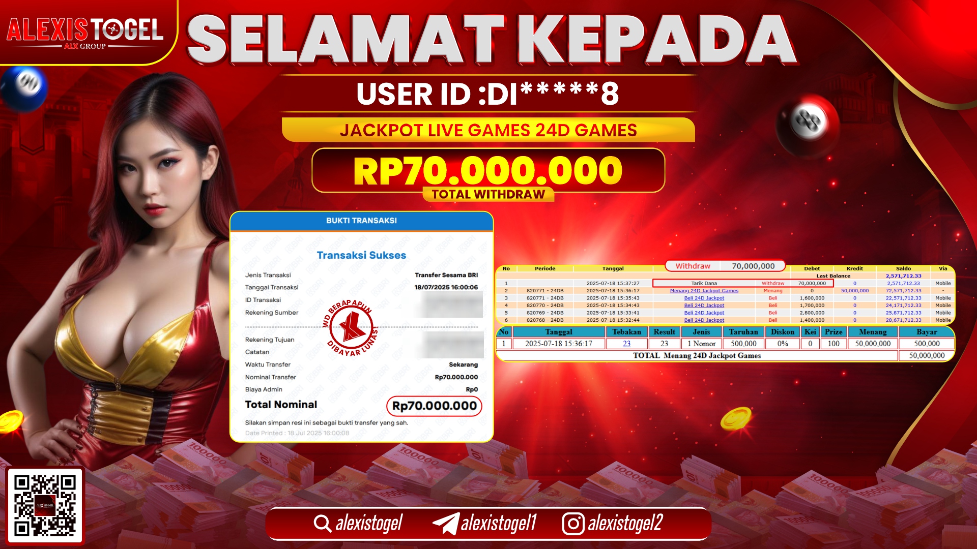 ALEXISTOGEL di LIVE GAMES 24D GAMES RP.70.000.000 LUNAS