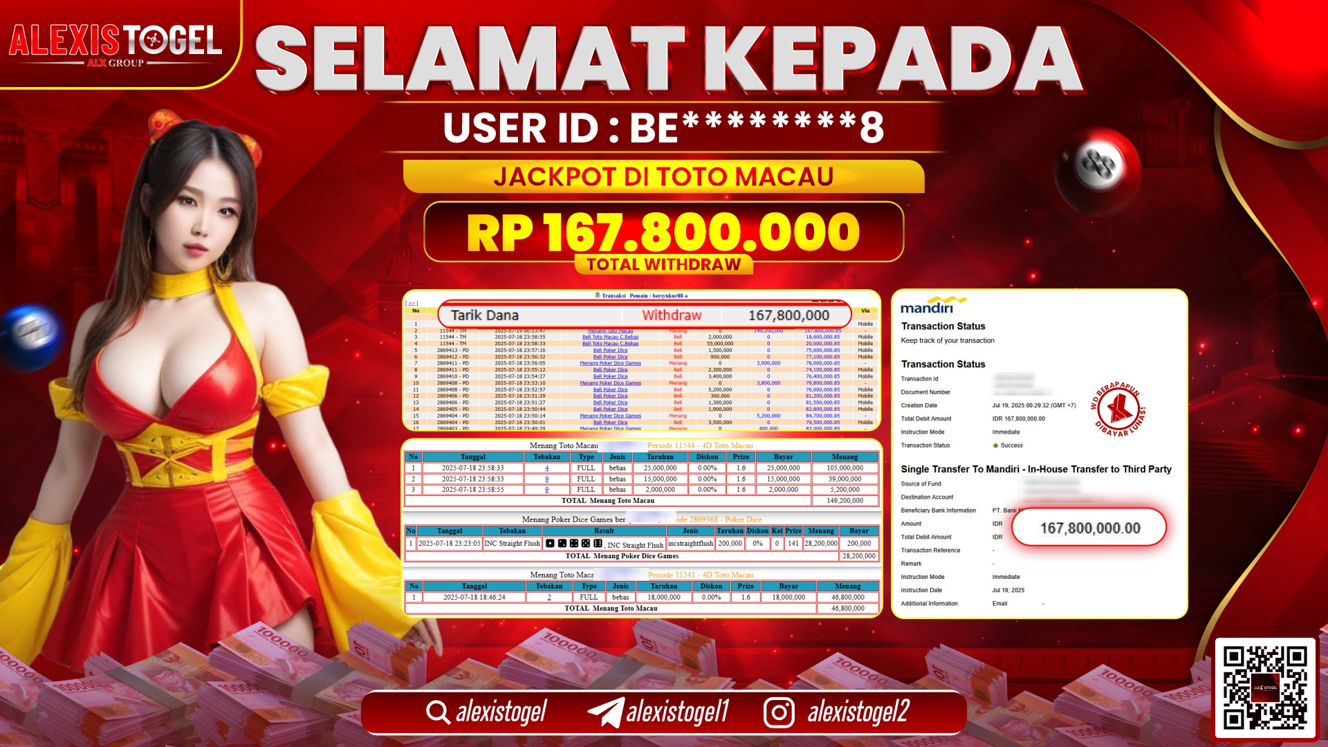 ALEXISTOGEL di TOGEL TOTOMACAU RP.167.800.000 LUNAS