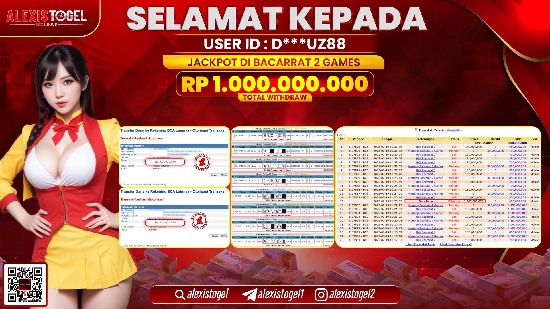 ALEXISTOGEL di CASINO BACCARAT 2 GAMES RP.1.000.000.000 LUNAS